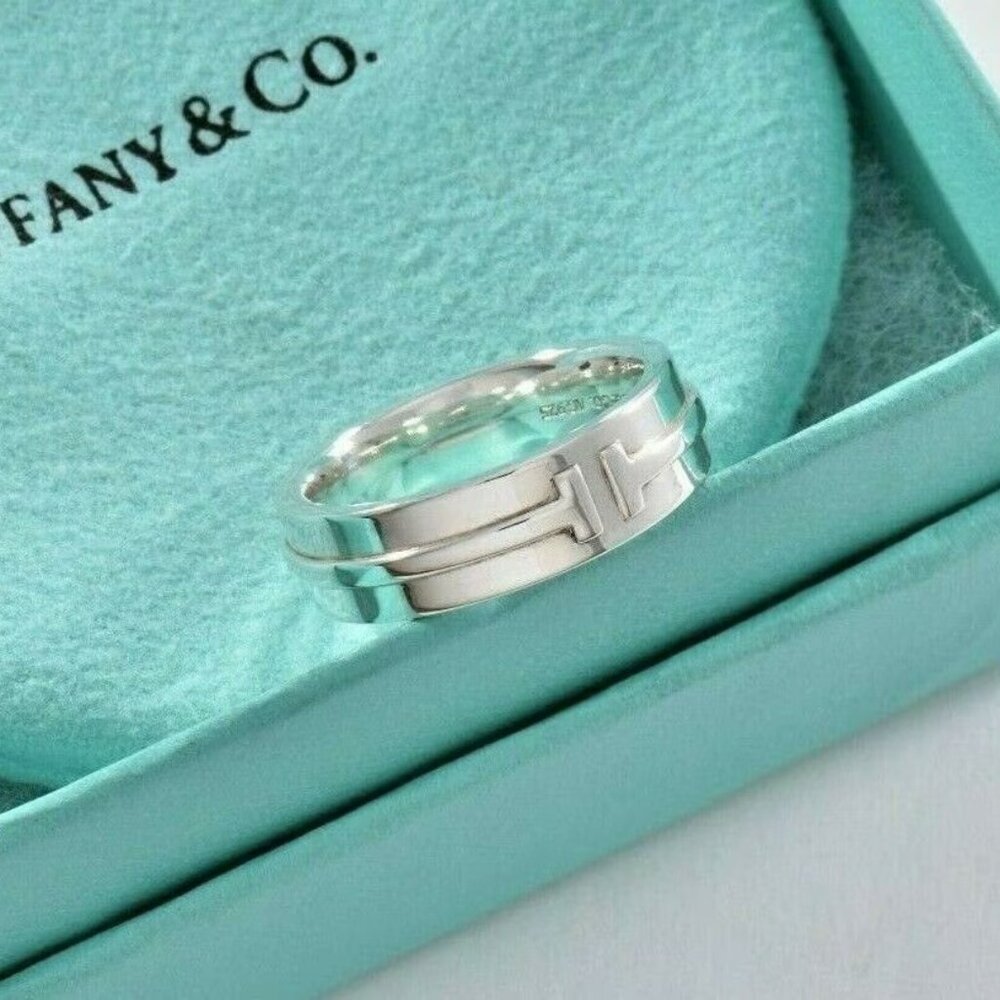 Rare, Retired, New!! Tiffany & Co Sterling Silver T Square 6mm Wide Band Size 5